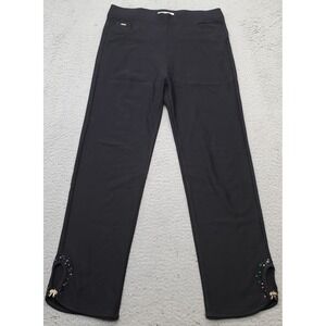 Exitline Pants Womens 42 Black Cotton Flat Front Ankle Beaded High Waist Pull On